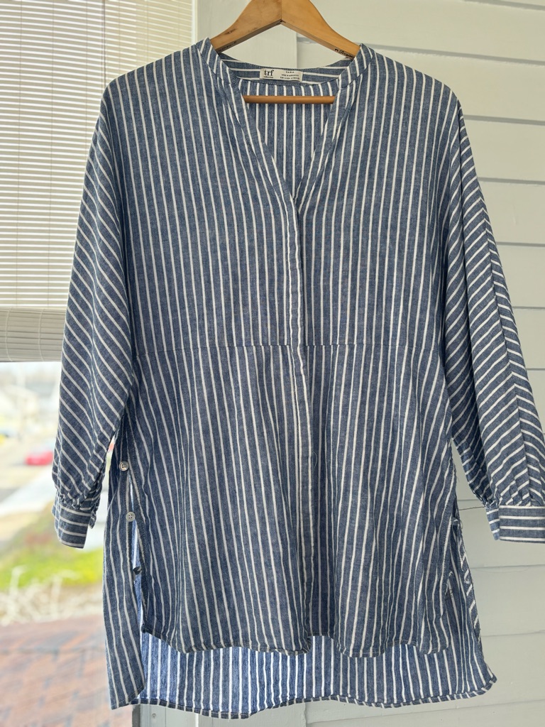 Zara Blue And White Vertical Stripe Shirt